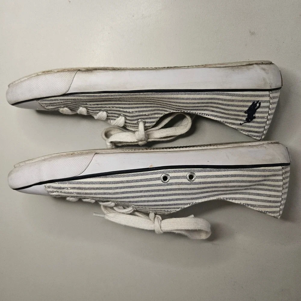 Polo Ralph Lauren Striped Canvas Sneakers Blue White Ticking Stripe Low Top 9.5B